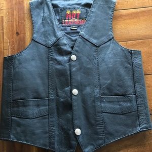 CHILDRENS HOT LEATHERS BLACK LEATHER VEST W/HD PATCH ON BACK BOYS SM 4-8 NWOT
